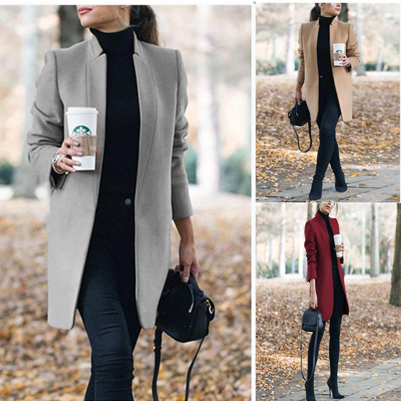 Autumn And Winter New Fashion Stand Collar Women's Woolen Coat - AMAZEALL