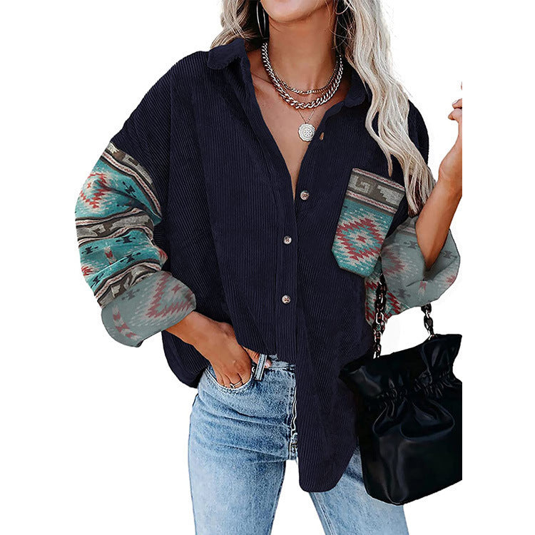 Women's Printed Plus Size Lapel Loose Clip - AMAZEALL