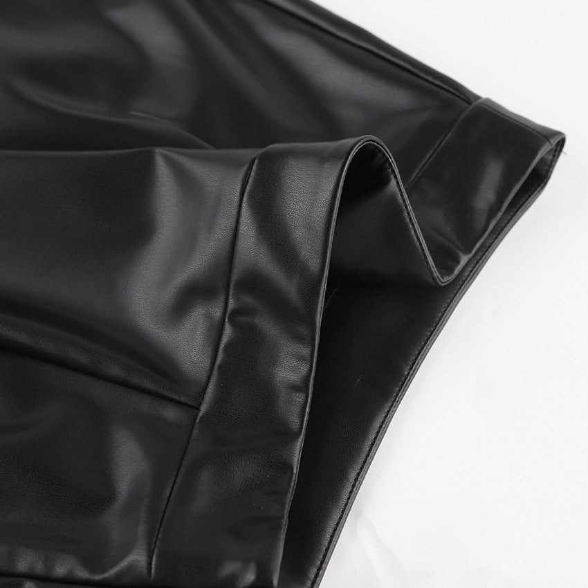 Slit Leather Sexy Mid Length Skirt High Waist Skirt - AMAZEALL