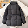 Winter Plaid Sewing Lapel Coat With Lace-up Design Fashion Loose Solid Thick Jacket Outerwear Women's Clothing - AMAZEALL
