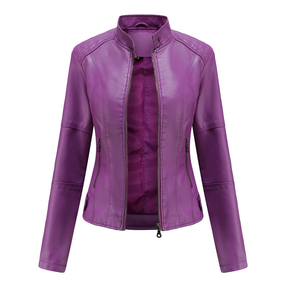 Biker Oversized Stand Collar Leather Jacket - AMAZEALL