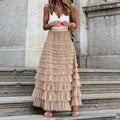 Layered Ruffles Cake Skirt Summer Fashion A Line Swing Mesh Long Skirt Party Dress Women - AMAZEALL