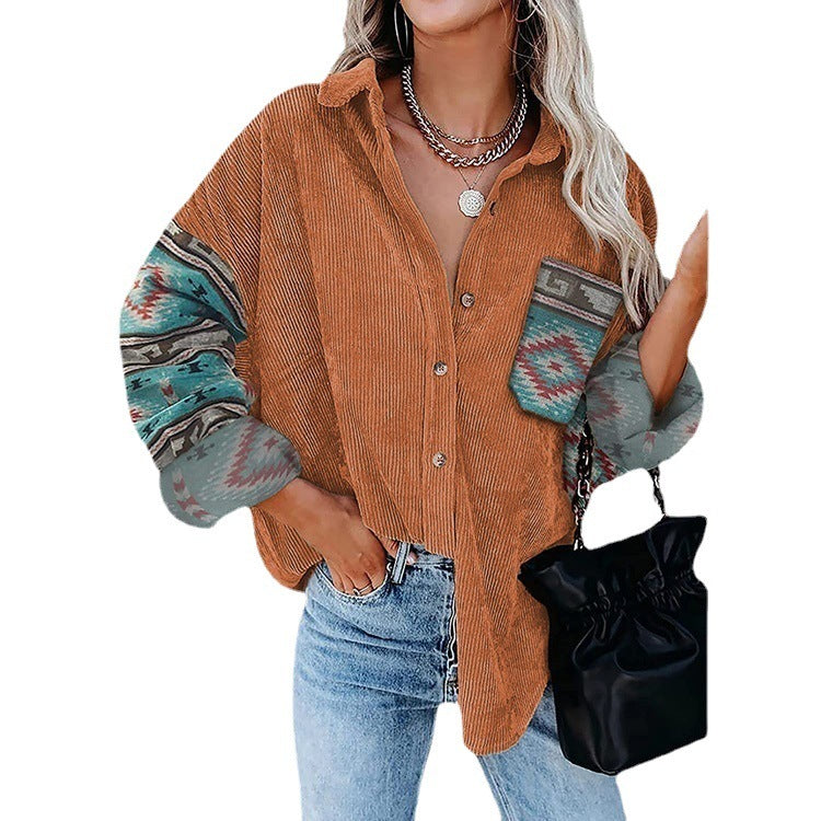 Women's Printed Plus Size Lapel Loose Clip - AMAZEALL