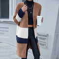 Double Sided Fur Color Block Mid-length Cardigan Trench Coat - AMAZEALL