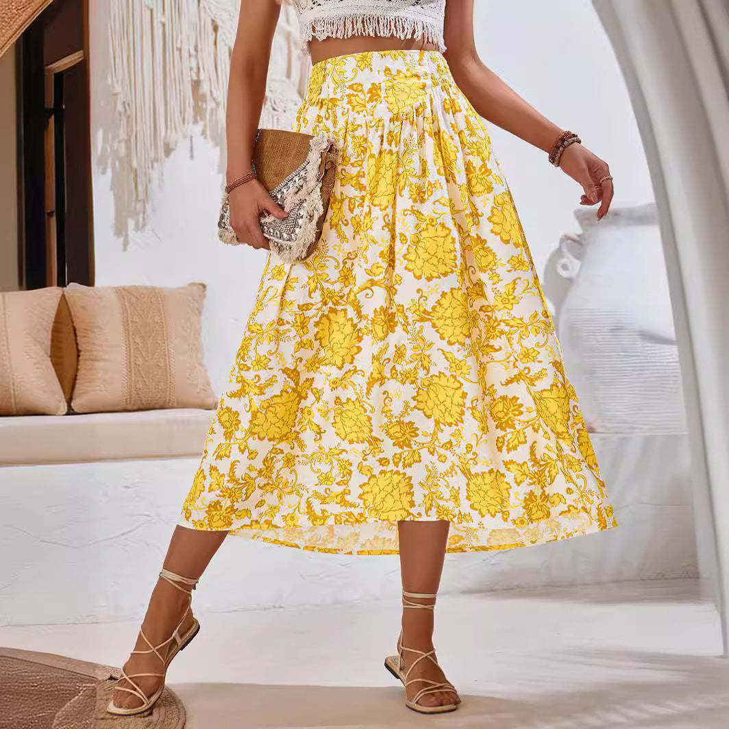 European And American Hot Print Casual Waist Tight Fresh Air Skirt - AMAZEALL