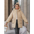 Winter Warm Hooded Coat With Pockets Fashion Solid Color Thicken Straight Cotton Jacket For Women Outerwear Clothing - AMAZEALL