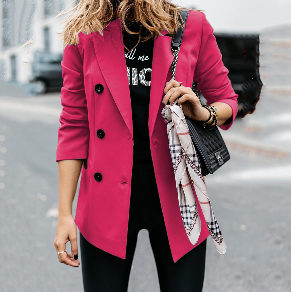 European And American Long-sleeved Double-breasted Button Blazer - AMAZEALL