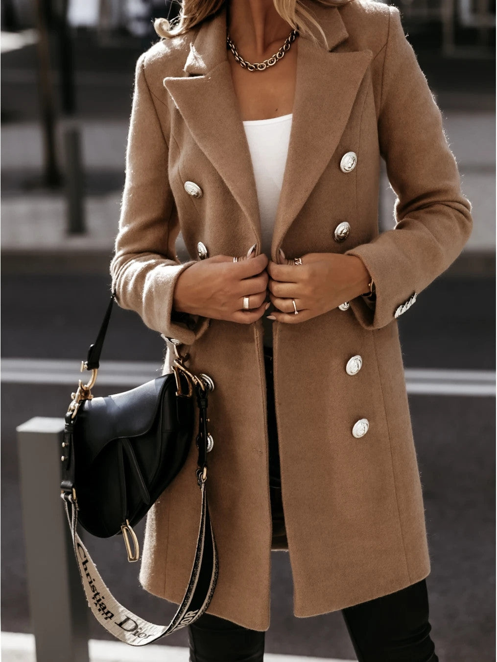Long-sleeve Blazer-collar Double-breasted Nizi Coat - AMAZEALL