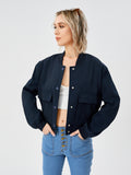 Women's Lightweight Cropped Bomber Jacket Casual Long Sleeve Varsity Jacket With Pocket Fashion Y2k Jacket Streetwear - AMAZEALL