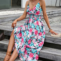 Fashionable Deep V Printed Slip Dress Summer - AMAZEALL