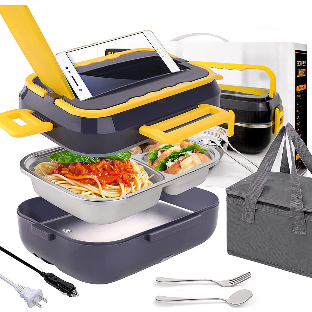 "Portable 1.5L Electric Lunch Box Set: Stainless Steel Cookware with Heater & Insulation Bag for Car and Truck Use" - AMAZEALL