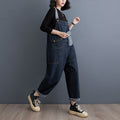 Cowboy overalls cropped pants women's age reducing loose wide leg jumpsuit - AMAZEALL