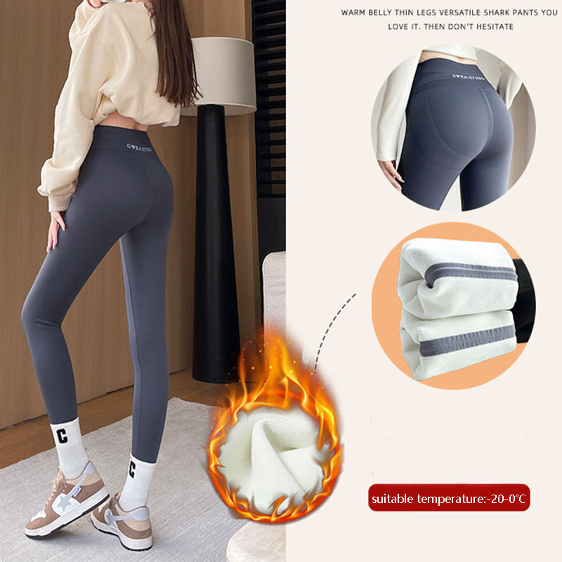 Fleece Thickened Leggings Winter -20 To 5 Shark Pants For Women High Waist Tight Skinny Tummy Control Buttocks Slimming Yoga Pants - AMAZEALL
