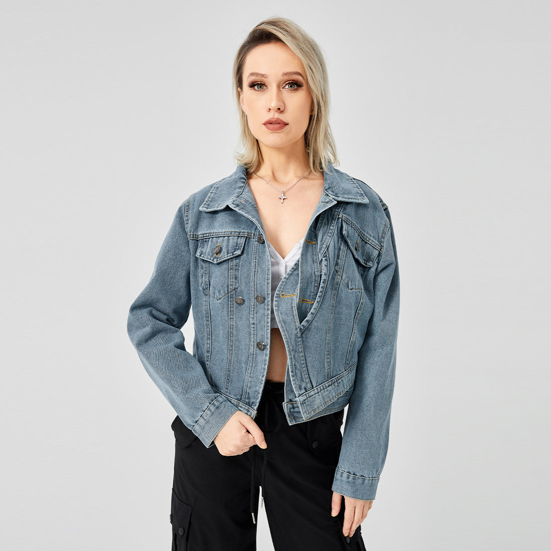 Women's Denim Long Sleeve Designed Jacket Fashion Top - AMAZEALL