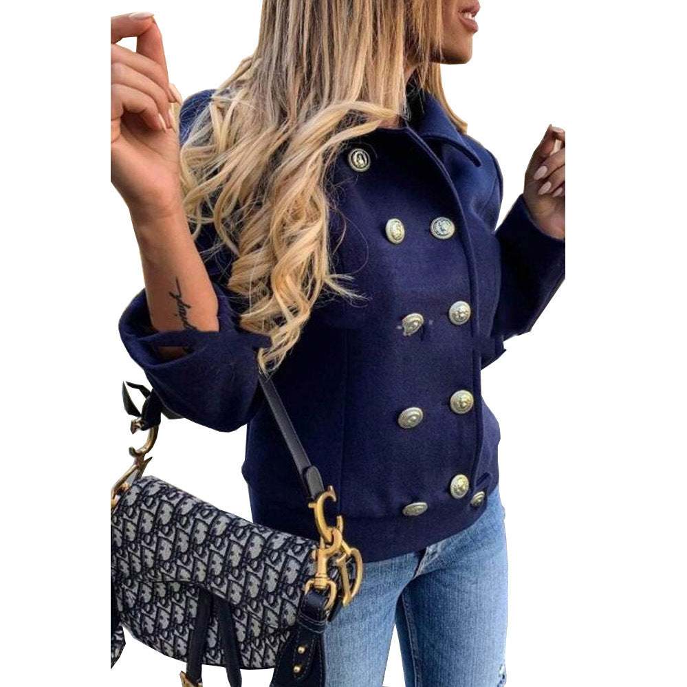 Autumn And Winter Slim Long-sleeved Double-breasted Suit Collar Woolen Coat - AMAZEALL