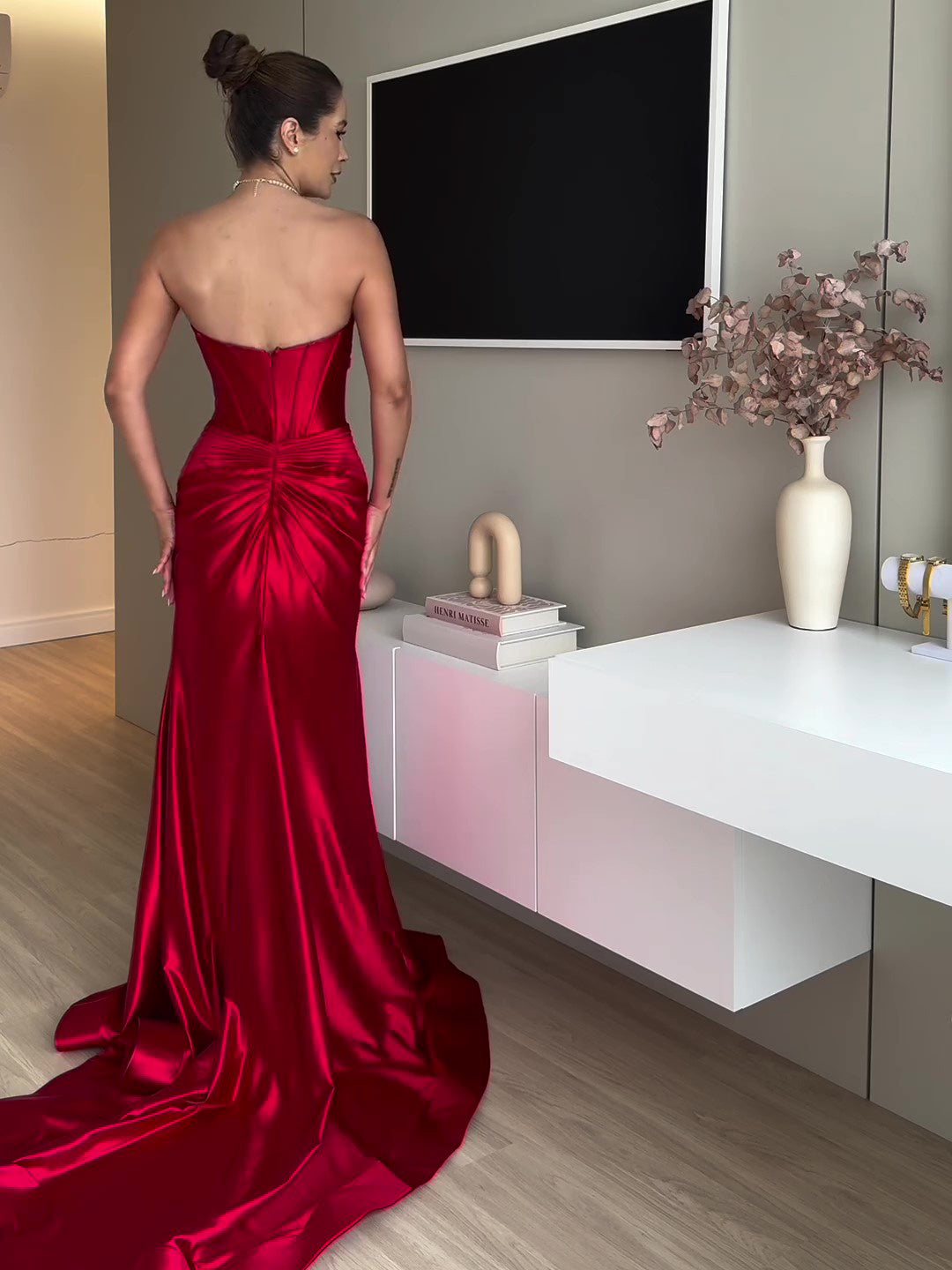 Tube Top Slit Red Extra Long Evening Dress - AMAZEALL