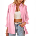Women's Shirt Jacket Long Sleeve Blouse Button Down Tops Candy Color Shirt - AMAZEALL