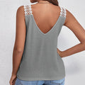 Waffle V-Neck Vest Sleeveless Lace Tank Shirt Tops Summer - AMAZEALL