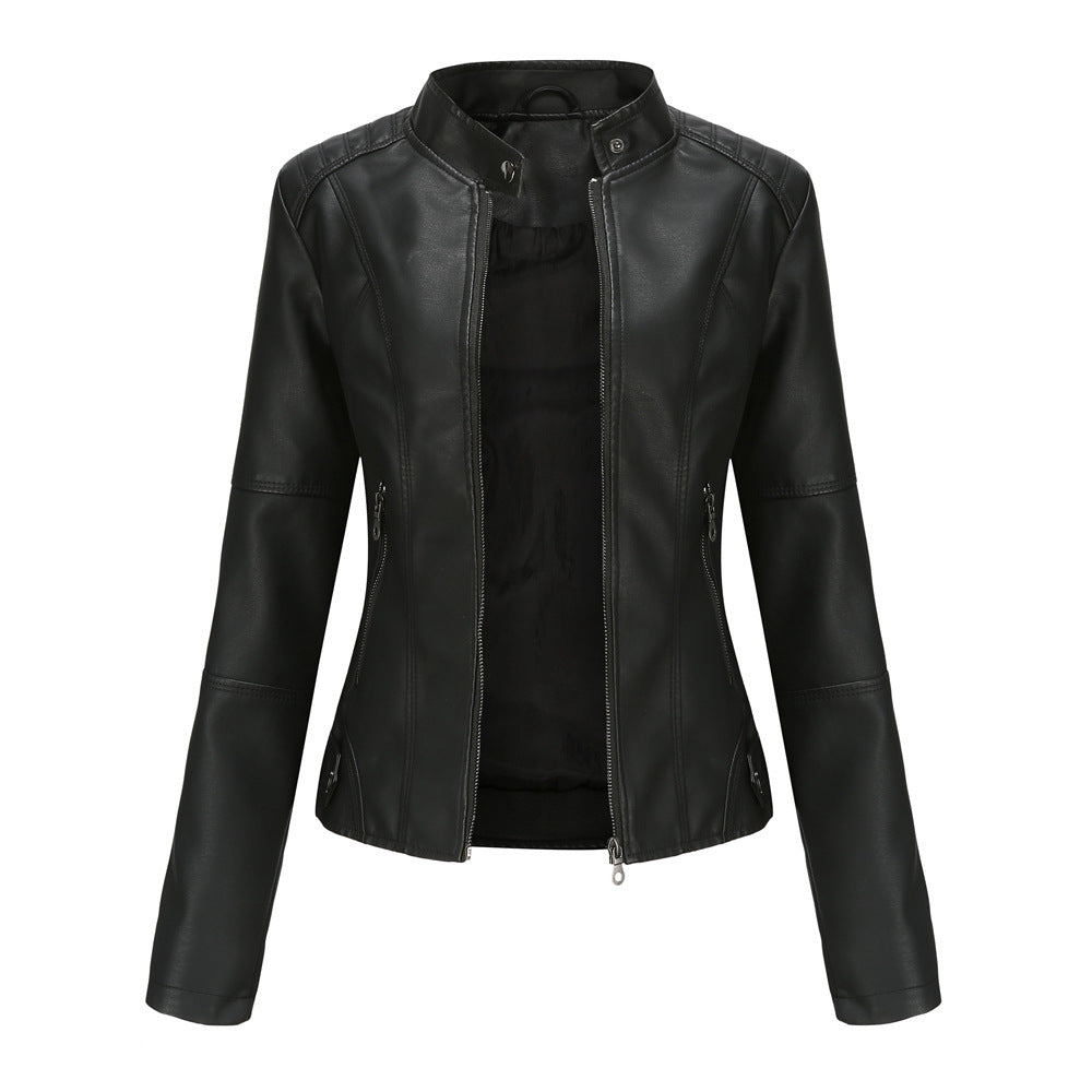 Biker Oversized Stand Collar Leather Jacket - AMAZEALL
