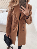 Autumn And Winter Solid Color Long-sleeved Double-breasted Mid-length Woolen Top Coat - AMAZEALL