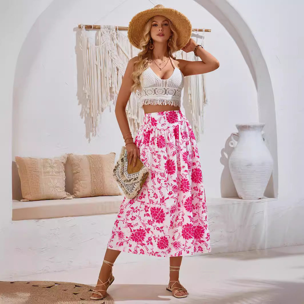 European And American Hot Print Casual Waist Tight Fresh Air Skirt - AMAZEALL