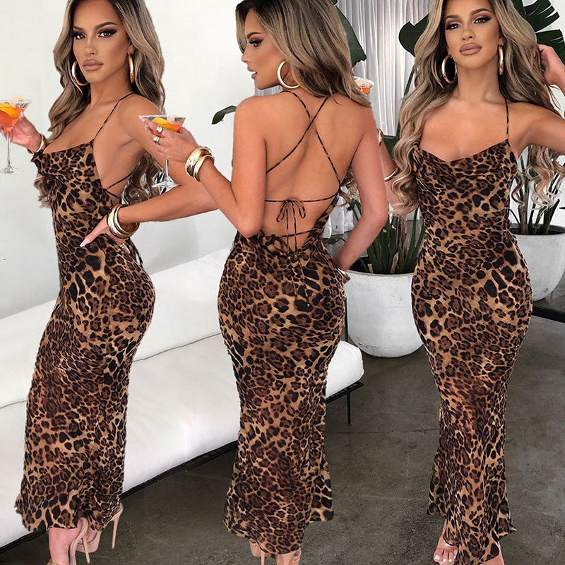 Printed Lace Up Slim Fit Long Dress - AMAZEALL