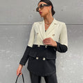 New Black And White Patchwork Button Long Sleeve Mid Length Suit Top - AMAZEALL