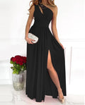 Women's One Shoulder High Split Cutout Sleeveless Elegant Sexy Cocktail Maxi Dress - AMAZEALL