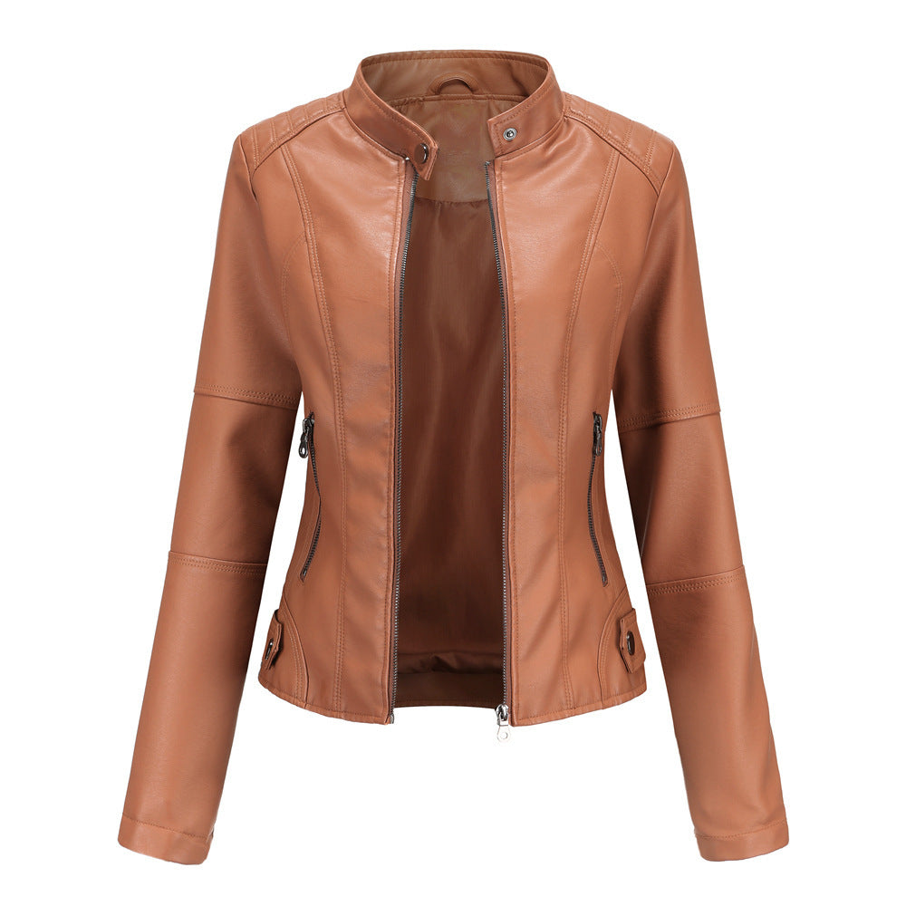 Biker Oversized Stand Collar Leather Jacket - AMAZEALL