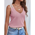 Waffle V-Neck Vest Sleeveless Lace Tank Shirt Tops Summer - AMAZEALL