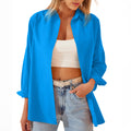 Women's Shirt Jacket Long Sleeve Blouse Button Down Tops Candy Color Shirt - AMAZEALL