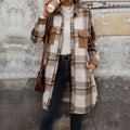 New Brushed Plaid Long Coat With Pockets Fashion Winter Jacket Outwear Women's Clothing - AMAZEALL