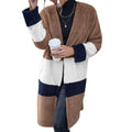 Double Sided Fur Color Block Mid-length Cardigan Trench Coat - AMAZEALL