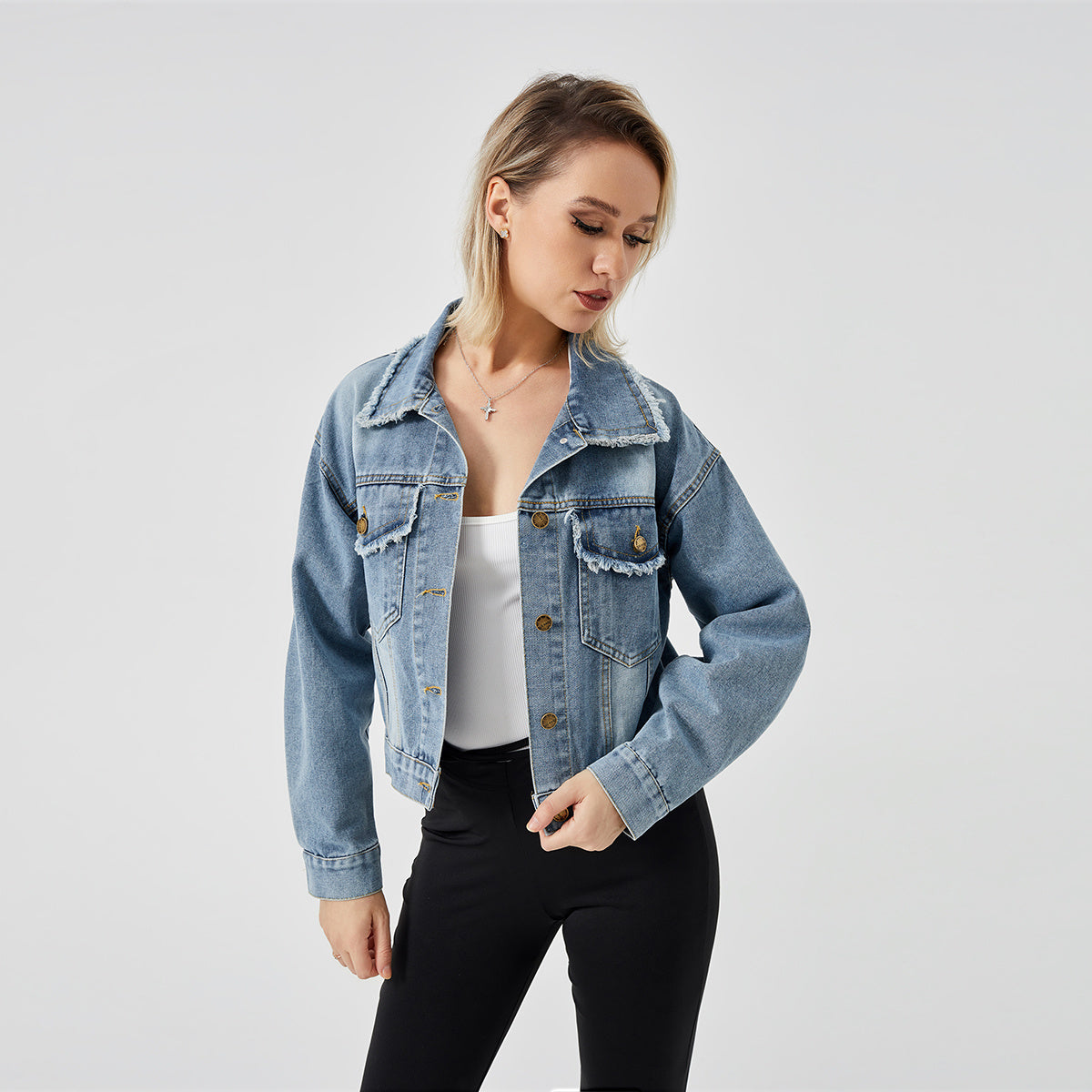 Women's Denim Long Sleeve Jacket Fashion Top - AMAZEALL