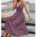 Fashionable Deep V Printed Slip Dress Summer - AMAZEALL