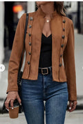 Solid Color Double-breasted Embellished Jacket - AMAZEALL