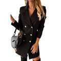 Autumn Winter Long Sleeve Solid Color Double Breasted Women's Small Blazer - AMAZEALL