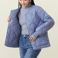 New Rhombus Sewing Cotton Coat Winter Warm Round-neck Jacket With Pockets Lightweight Outerwear For Women's Clothing - AMAZEALL