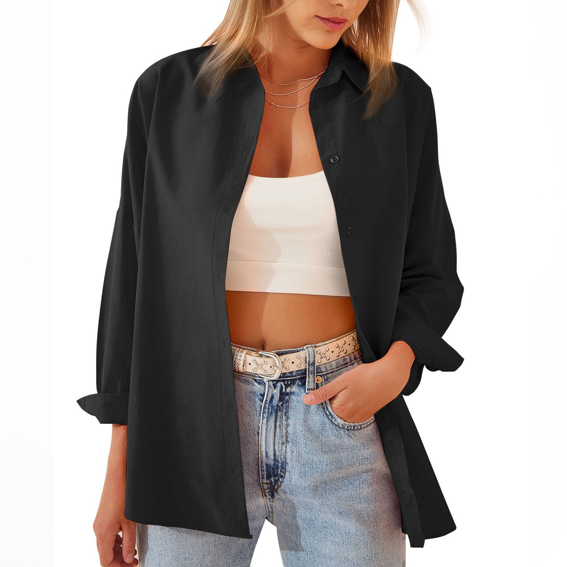 Women's Shirt Jacket Long Sleeve Blouse Button Down Tops Candy Color Shirt - AMAZEALL