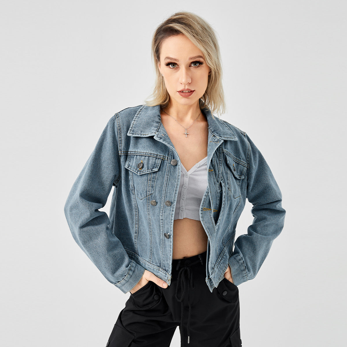 Women's Denim Long Sleeve Designed Jacket Fashion Top - AMAZEALL