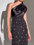 Off-shoulder Diamond Black Evening Dress - AMAZEALL