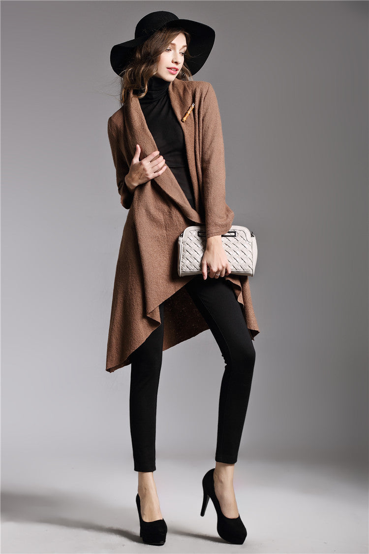 Long-Sleeved Cloak Long Woolen Coat - AMAZEALL