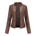 Biker Oversized Stand Collar Leather Jacket - AMAZEALL