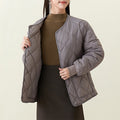 New Rhombus Sewing Cotton Coat Winter Warm Round-neck Jacket With Pockets Lightweight Outerwear For Women's Clothing - AMAZEALL