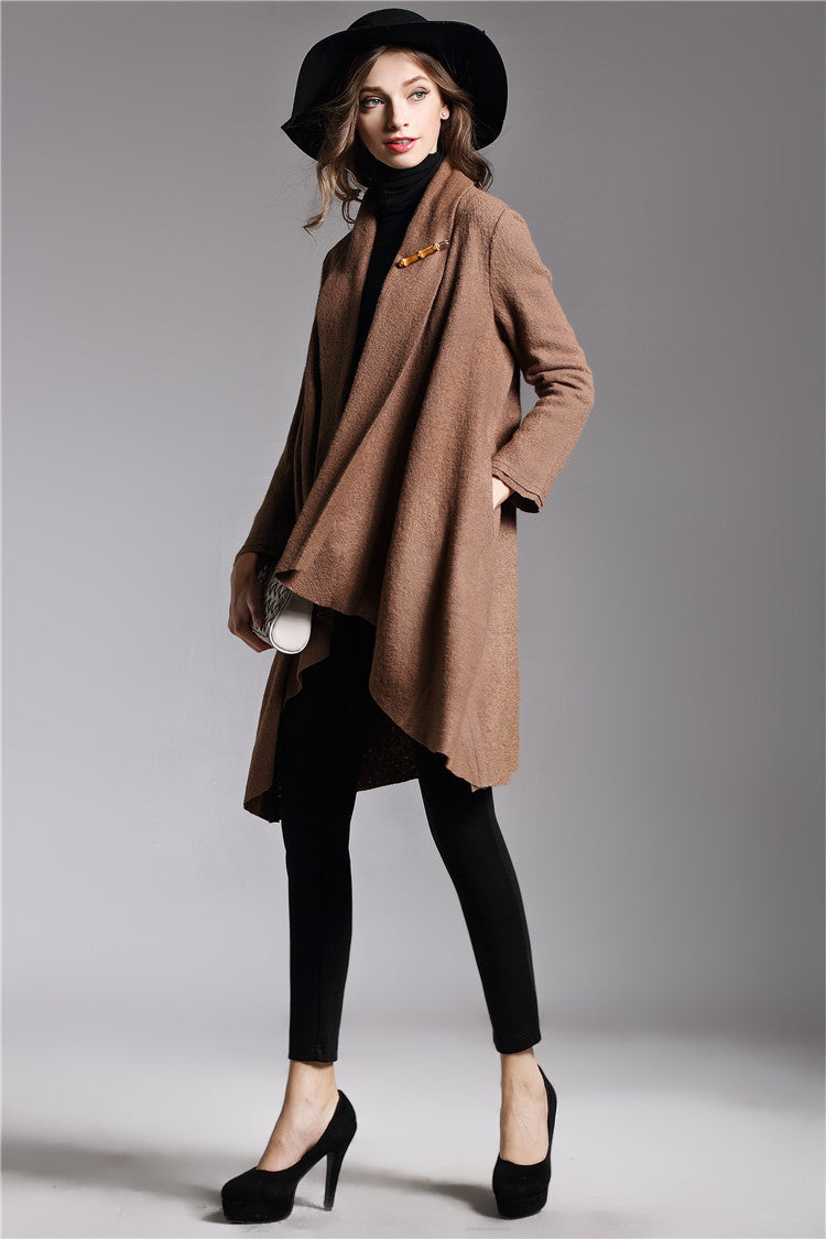 Long-Sleeved Cloak Long Woolen Coat - AMAZEALL