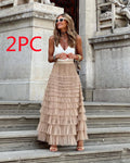 Layered Ruffles Cake Skirt Summer Fashion A Line Swing Mesh Long Skirt Party Dress Women - AMAZEALL