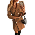 Autumn Winter Long Sleeve Solid Color Double Breasted Women's Small Blazer - AMAZEALL