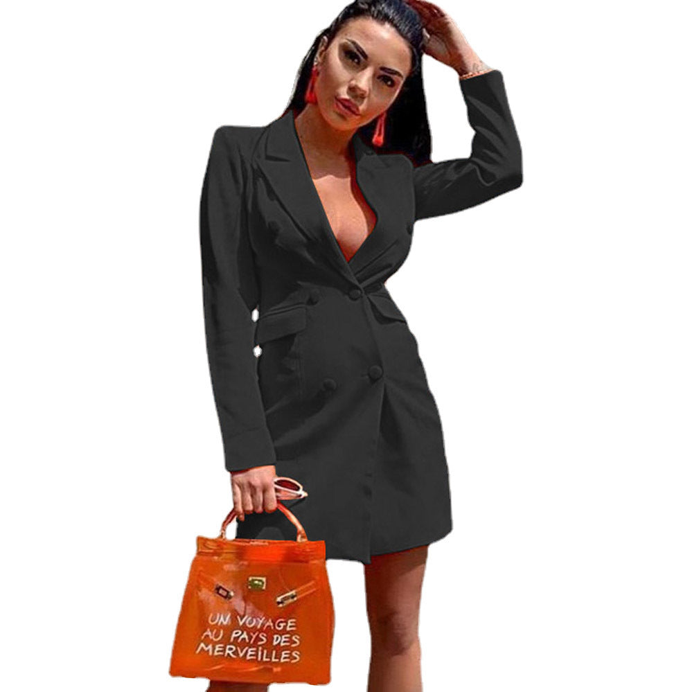 New Summer Women's Fitted Double Breasted Long Sleeve Lapel Blazer - AMAZEALL