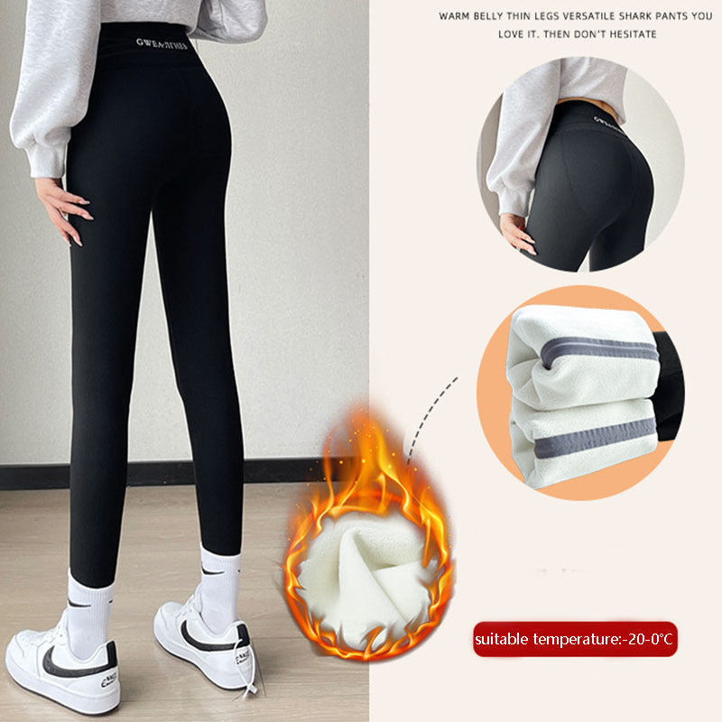 Fleece Thickened Leggings Winter -20 To 5 Shark Pants For Women High Waist Tight Skinny Tummy Control Buttocks Slimming Yoga Pants - AMAZEALL