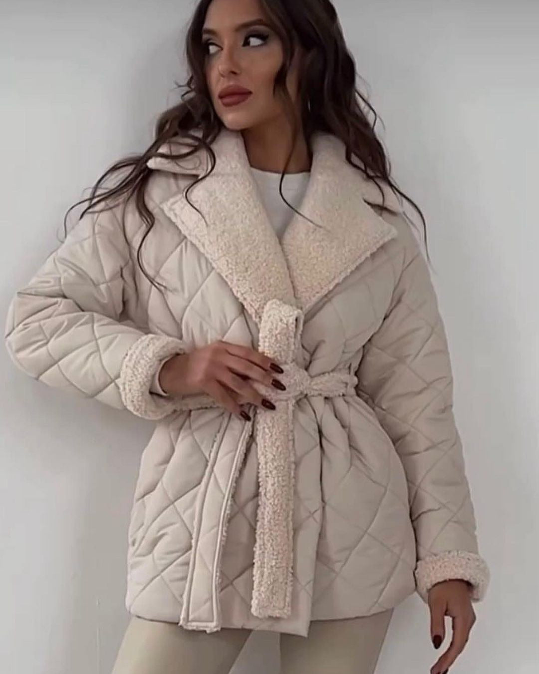 Winter Lapel Plaid Coat Fashion All-match Waist-tied Design Coat For Women Outwear Clothing - AMAZEALL